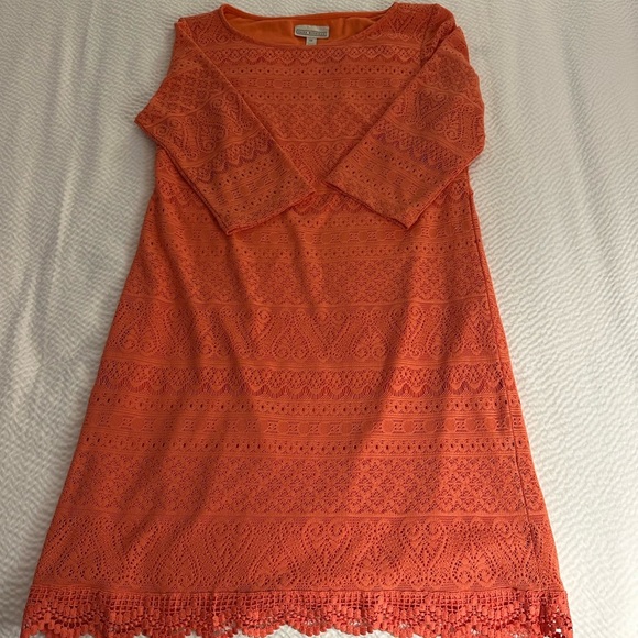 Dana Buchman Orange Lace Long Sleeve Dress - Picture 8 of 8